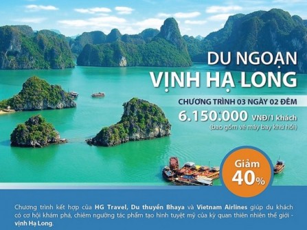 Du ngoạn vịnh Hạ Long trên du thuyền Bhaya: Giảm 40%