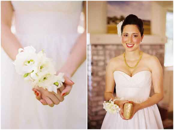 Hoa cưới cầm tay kết từ hoa cát tường trắng thanh khiết