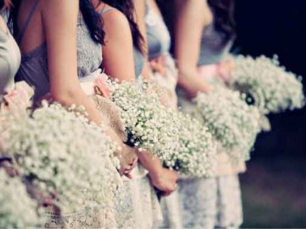 Hoa cưới cầm tay được kết từ những bó baby trắng