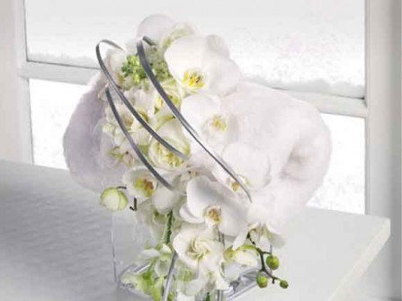 Hoa cưới cầm tay kết từ hoa lan hồ điệp trắng