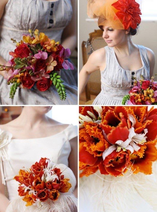 Hoa cưới cầm tay màu cam kết từ hoa sen đá
