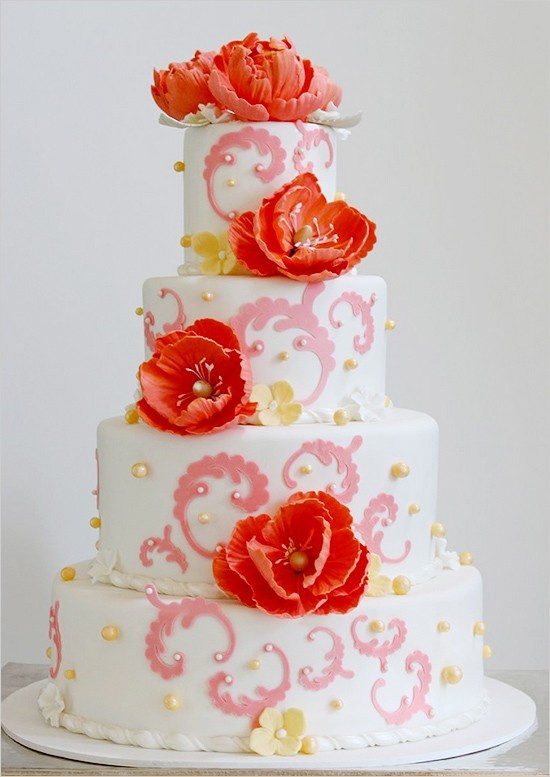 Bánh cưới màu hồng 4 tầng