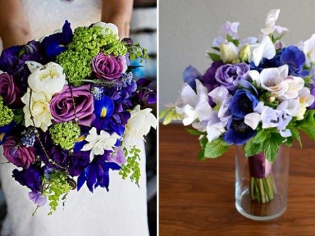 Hoa cưới cầm tay màu xanh dương kết từ nhiều loại hoa