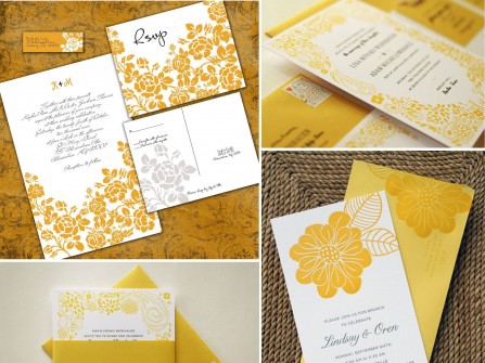 Thiệp cưới đẹp họa tiết hoa màu vàng