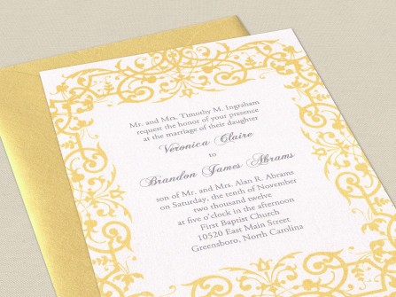 Thiệp cưới đẹp màu vàng hoa văn vector đơn giản