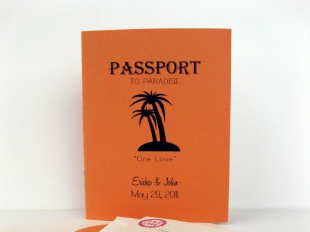 Thiệp cưới đẹp màu cam kiểu passport
