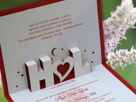Thiệp cưới đẹp màu đỏ phong cách chữ nổi 3D