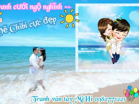 Mẫu Tranh In Dấu Vân Tay Cưới màu xanh dương mát mẻ cho mùa hè