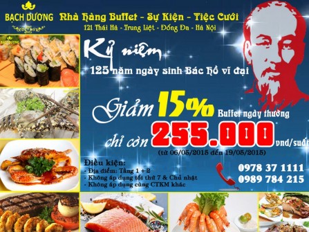 Nhà hàng Buffet Bạch Dương ưu đãi 15% từ 06/05 - 19/05/2015