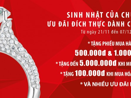 Mừng sinh nhật, Thế Giới Kim Cương tặng phiếu mua hàng 500.000đ & 1.000.000 đồng