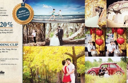 Giảm giá 20% & tặng pre wedding clip miễn phí trong tháng 8/2013