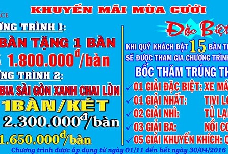 Khuyến Mãi Tiệc Cưới