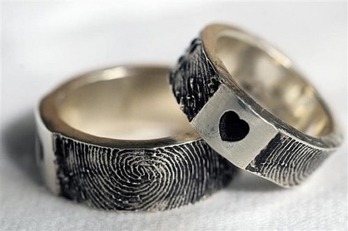 Nhẫn cưới khắc họa tiết vân tay mặt trái tim