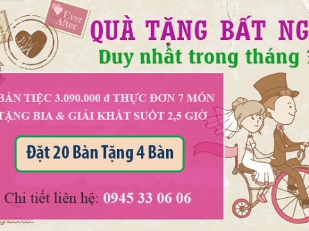 Chương trình ưu đãi "QUÀ TẶNG BẤT NGỜ DUY NHẤT TRONG THÁNG 7" tại Trung Tâm Tiệc Cưới Hội Nghị Melisa Center