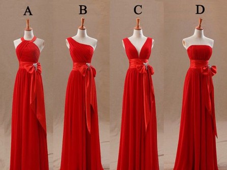 Váy phụ dâu màu đỏ kết hợp nơ to