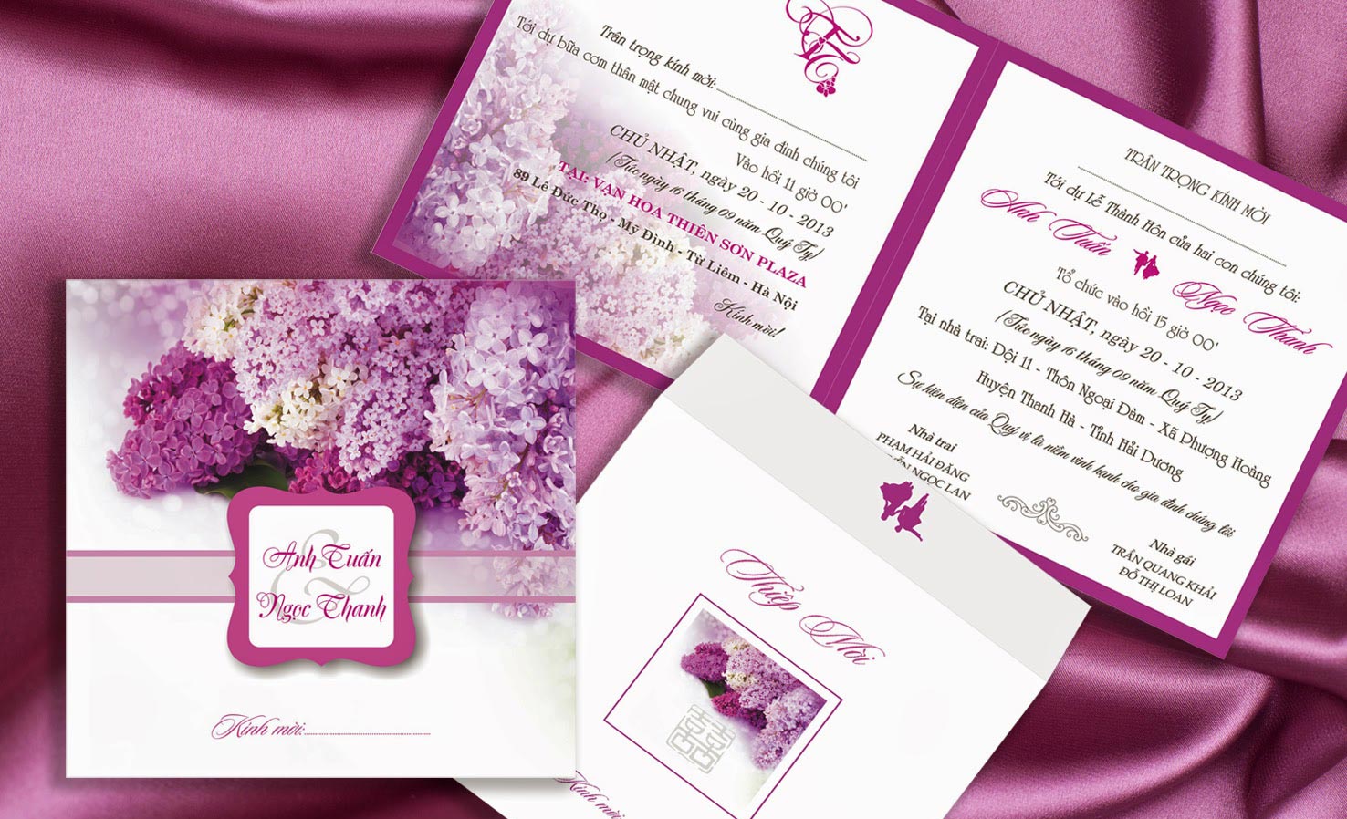 Thiệp cưới đẹp màu tím in hoa trang nhã