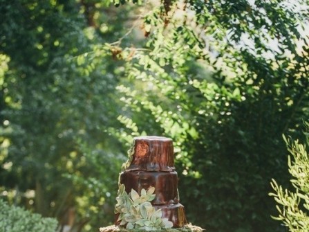 Bánh cưới chocolate trang trí hoa xanh