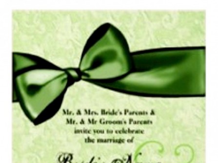  Thiệp cưới đẹp màu xanh lá có nơ 