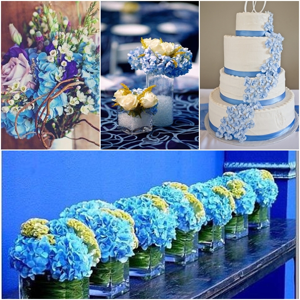 Hoa cưới trang trí màu xanh kết từ hoa cẩm tú cầu