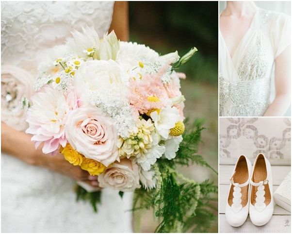 Hoa cưới cầm tay cô dâu màu trắng kết từ nhiều loại hoa