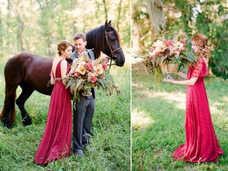 Váy cưới ren đỏ bordeaux phong cách vintage