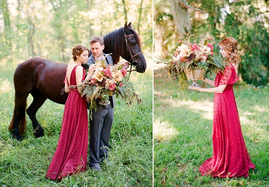 Váy cưới ren đỏ bordeaux phong cách vintage