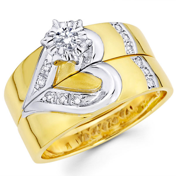 Nhẫn cưới vàng ghép hình trái tim kết hạt đá tinh xảo