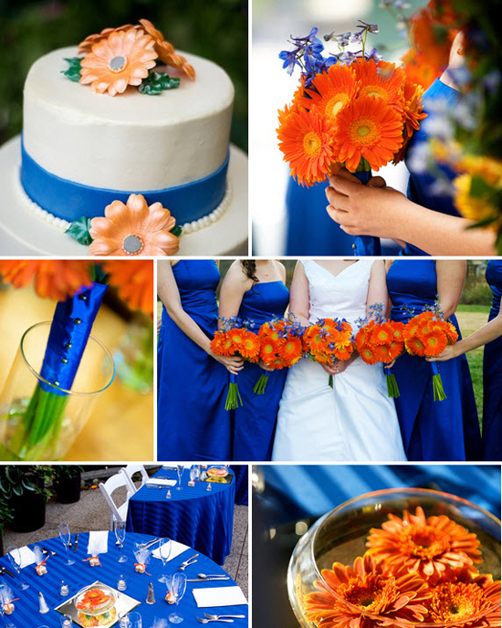 Theme cưới màu xanh hoàng gia và màu cam nổi bật