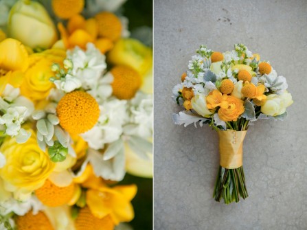 Hoa cưới cầm tay màu vàng chủ đề nắng xuân