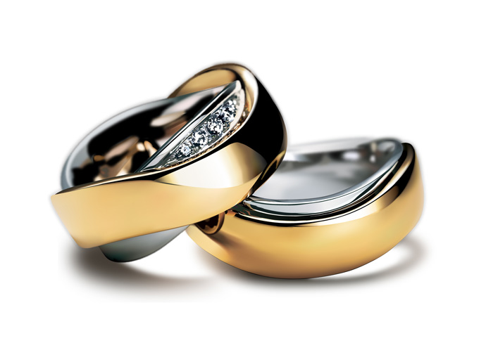 Nhẫn cưới vàng uốn lượn kết hợp vàng trắng tinh tế