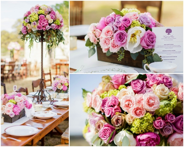 Hoa trang trí đám cưới màu hồng tím kết từ hoa hồng