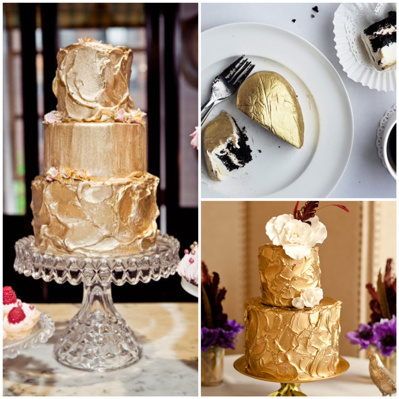 Bánh cưới đẹp vị chocolate phủ bột vàng ánh kim
