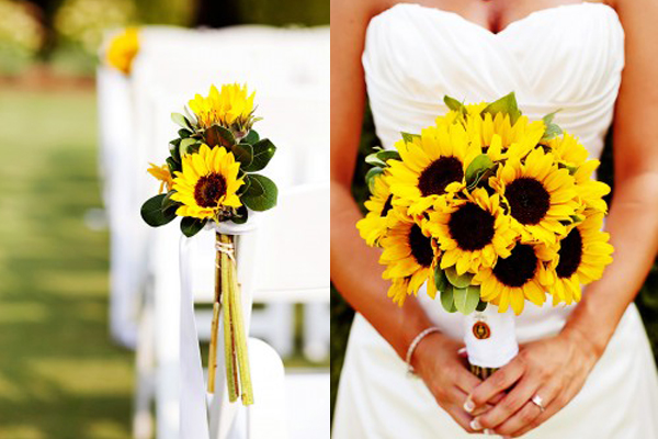Hoa cưới cầm tay kết từ hoa hướng dương