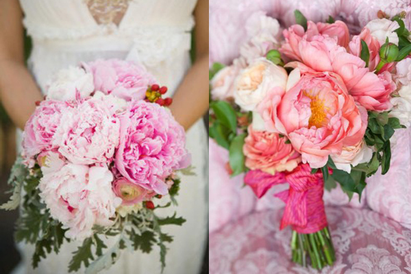 Hoa cưới cầm tay kết từ hoa mẫu đơn hồng đủ sắc