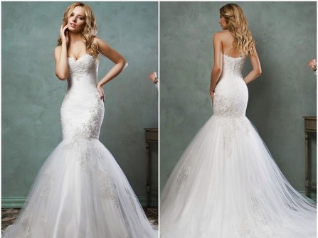 Váy cưới đẹp dáng đuôi cá cúp ngực kết hợp ren voan