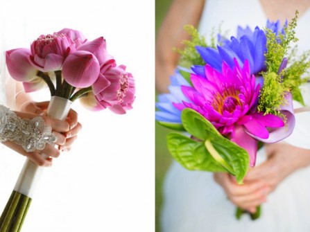 Hoa cưới cầm tay giản dị kết từ hoa sen, hoa súng