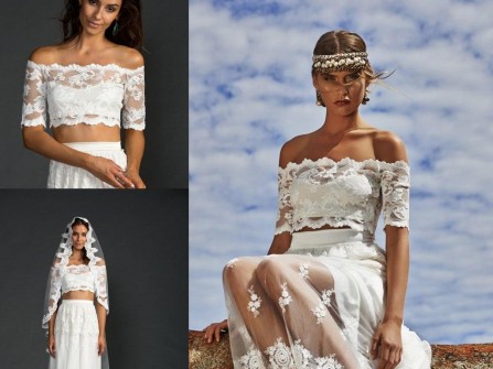 Váy cưới ren dáng crop top phong cách bohochic