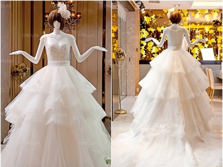 Váy cưới đẹp xếp tầng phối ren và voan tinh tế