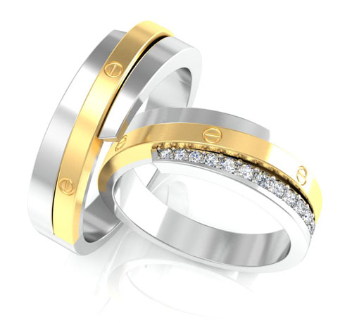 Nhẫn cưới vàng kết hợp vàng trắng đính đá sang trọng