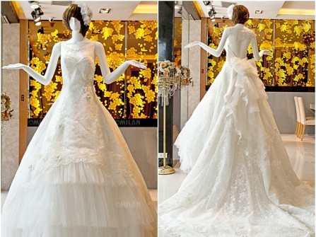 Váy cưới đẹp công chúa phối ren và voan xếp tầng
