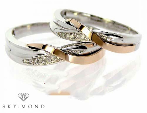 Nhẫn cưới đẹp mặt nhẫn phối vàng hồng uốn lượn