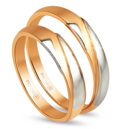 Nhẫn cưới vàng cổ điển kết hợp họa tiết vàng trắng hiện đại