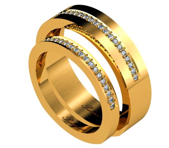 Nhẫn cưới vàng bản vuông đính kim cương hiện đại