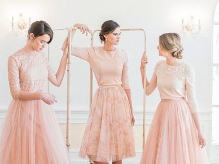 Đầm phụ dâu màu hồng ngọt ngào phong cách ba lê độc đáo