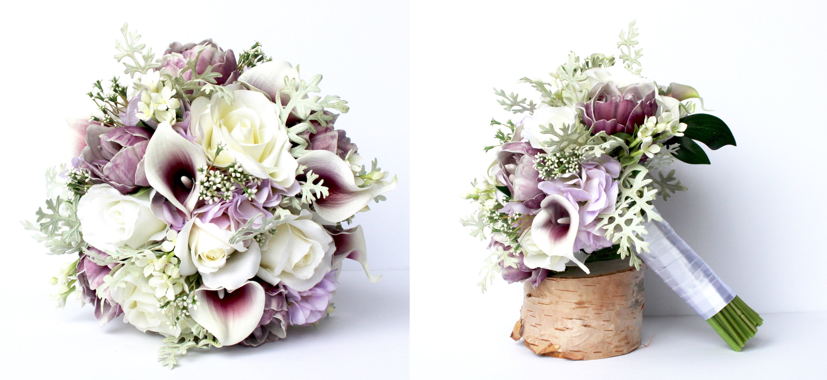 Hoa cưới đẹp: Kết hợp tông tím huyền ảo cùng sắc trắng  tinh khôi