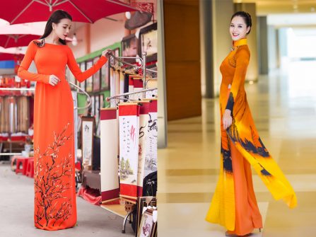 Học mỹ nhân Việt cách mặc áo dài màu cam tôn dáng
